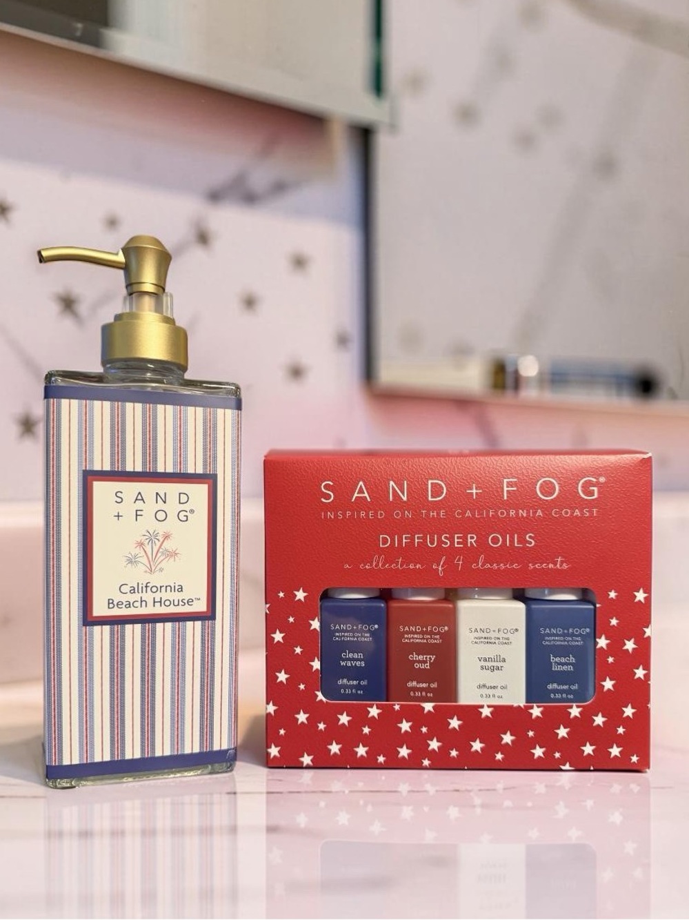 Sand + Fog NWT California Beach House Hand Soap & 4 Pc Diffuser Oil Set